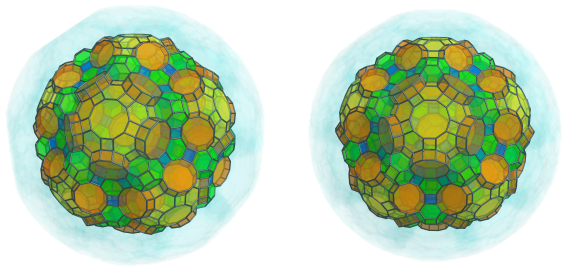 Parallel
projection of the omnitruncated 120-cell, showing 60 more decagonal
prisms