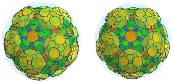 Parallel
projection of the omnitruncated 120-cell, showing 30 more decagonal
prisms