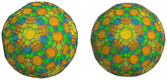 Parallel
projection of the omnitruncated 120-cell, showing 60 more decagonal
prisms