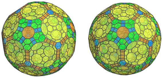 Parallel
projection of the omnitruncated 120-cell, showing 60 more equatorial decagonal
prisms
