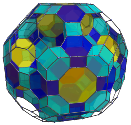 Parallel
projection of the omnitruncated 24-cell, with yet 24 more hexagonal
prisms