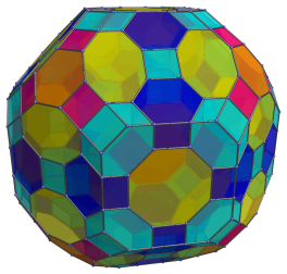 Parallel
projection of the omnitruncated 24-cell, with 8 more great
rhombicuboctahedra