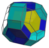 Parallel projection
of omnitruncated 5-cell, with all 10 hexagonal prisms surrounding nearest cell
shown