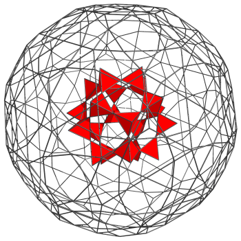 Parallel
projection of the rectified 120-cell, showing the first icosahedral layer of
tetrahedra
