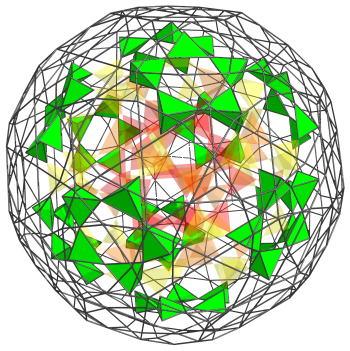 Parallel
projection of the rectified 120-cell, showing the fourth truncated icosahedral
layer of tetrahedra
