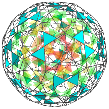 Parallel
projection of the rectified 120-cell, showing the fifth truncated icosahedral
layer of tetrahedra