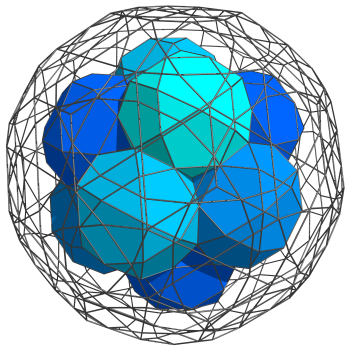 Parallel
projection of the rectified 120-cell, showing 12 more icosidodecahedra
