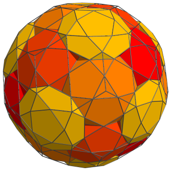 Parallel
projection of the rectified 120-cell, showing another 12
icosidodecahedra