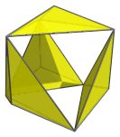 Parallel projection
of the rectified 5-cell, showing 4 tetrahedra