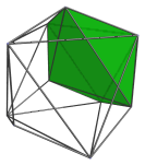 Parallel projection
of the rectified 5-cell, showing a far-side octahedron
