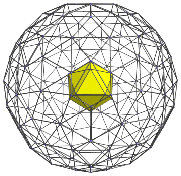 Parallel
projection of the rectified 600-cell into 3D, centered on an icosahedron