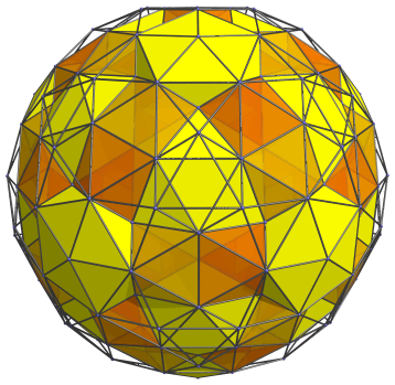 Parallel
projection of the rectified 600-cell, with yet another 12 icosahedral cells
shown