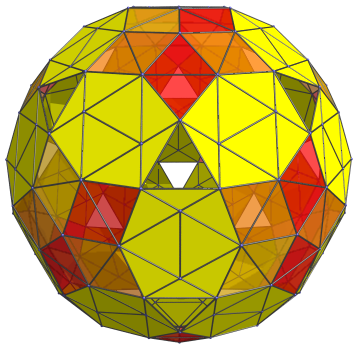 Parallel
projection of the rectified 600-cell, showing all equatorial cells, including
the 60 octahedra