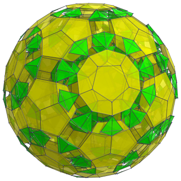 Perspective
projection of the runcinated 120-cell, showing only dodecahedral and
tetrahedral cells