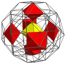 Parallel
projection of the runcinated 24-cell, showing 6 more octahedra