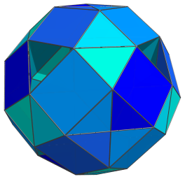 Parallel
projection of the runcinated 24-cell, showing 24 more triangular prisms