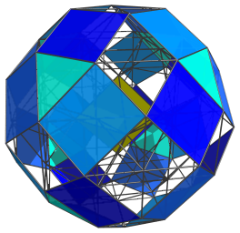 Parallel
projection of the runcinated 24-cell, showing 24 more equatorial triangular
prisms