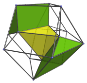 Parallel
projection of the runcinated 5-cell, showing a pair of prisms with South Pole
cell