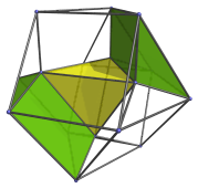 Parallel projection of the
runcinated 5-cell, showing another pair of prisms with South Pole cell