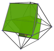 Parallel projection of the runcinated
5-cell, showing the third pair of prisms with South Pole cell