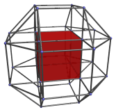 Parallel
projection of the runcinated tesseract into 3D, with nearest cell shown