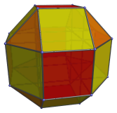 Parallel
projection of the runcinated tesseract into 3D, with all equatorial cells
shown
