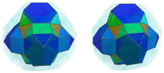 Parallel
projection of the runcinated snub 24-cell, showing 6 truncated
tetrahedra