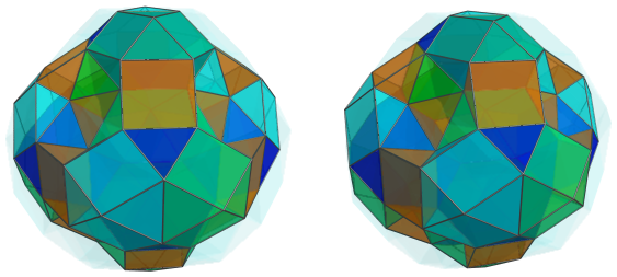 Parallel
projection of the runcinated snub 24-cell, showing 12 more triangular
cupolae