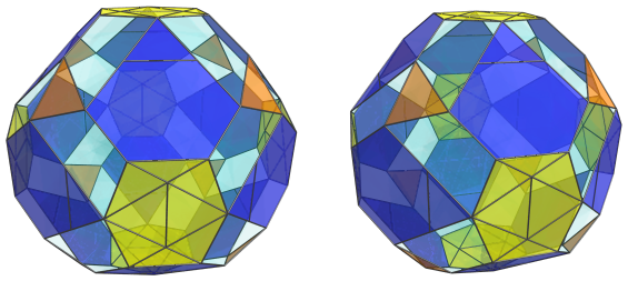 Parallel
projection of the runcinated snub 24-cell, showing 8 equatorial triangular
prisms