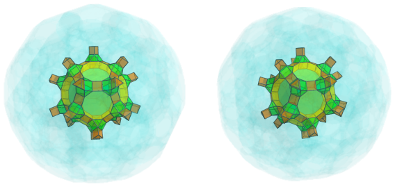 Parallel
projection of the runcitruncated 120-cell, showing 20 triangular prisms