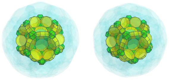 Parallel
projection of the runcitruncated 120-cell, showing 30 more decagonal
prisms