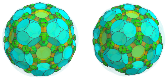 Parallel
projection of the runcitruncated 120-cell, showing 30 more triangular
prisms