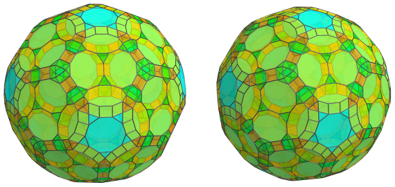 Parallel
projection of the runcitruncated 120-cell, showing 20 more cuboctahedra