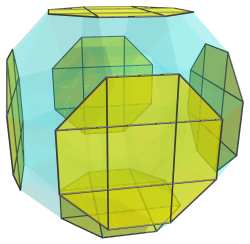 Parallel
projection of the runcitruncated 16-cell, showing equatorial
rhombicuboctahedra
