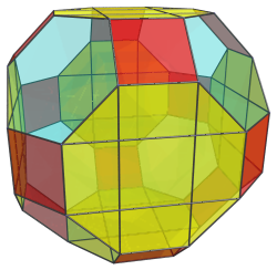 Parallel
projection of the runcitruncated 16-cell, showing equatorial cubes