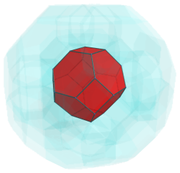 Parallel
projection of runcitruncated 24-cell, showing nearest truncated
octahedron