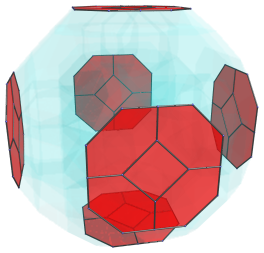 Parallel
projection of runcitruncated 24-cell, showing 6 equatorial truncated
octahedra