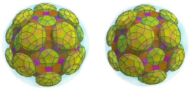 Orthogonal
projection of the runcitruncated 600-cell, showing 20 more
rhombicosidodecahedra