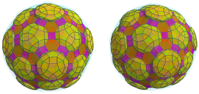 Orthogonal
projection of the runcitruncated 600-cell, showing 12 more
rhombicosidodecahedra