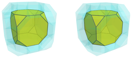 Parallel
projection of the runcitruncated tesseract, centered on a truncated cube