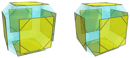Parallel
projection of the runcitruncated tesseract, showing 6 equatorial truncated
cubes
