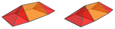 The square magnabicupolic
ring, seen from the side, showing near-side square pyramids and triangular
prisms