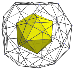 Parallel projection
of the snub 24-cell, showing nearest icosahedron