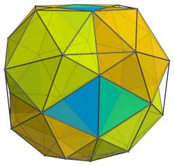 Parallel
projection of the snub 24-cell, adding 6 more tetrahedra