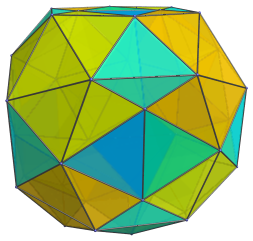 Parallel
projection of the snub 24-cell, adding 6 more tetrahedra