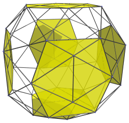 Parallel
projection of the snub 24-cell, showing 6 icosahedra on the equator