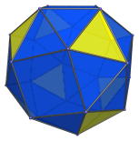 The snub cube,
highlighting 8 triangles corresponding to cube vertices