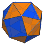 The snub cube,
highlighting 24 triangles corresponding to 12 cube edges