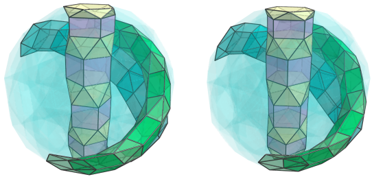 Parallel projection of
swirlprismatodiminished rectified 600-cell, showing far side of 8th ring