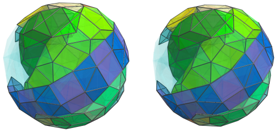 Parallel projection of
swirlprismatodiminished rectified 600-cell, showing far side of 9th ring